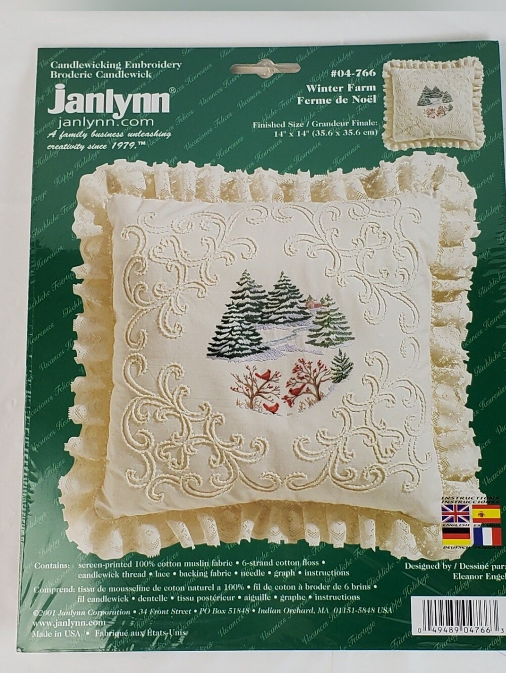 Janlynn Winter Farm 14" x 14" Candlewick Embroidery Pillow Kit # 04-766 - NEW